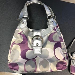 Coach signature hobo bag silver/purple Monogram